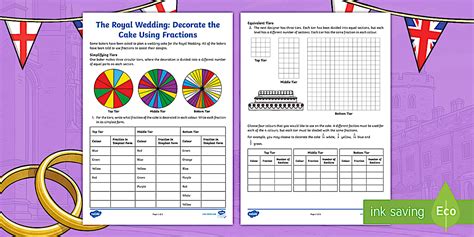 UKS2 The Royal Wedding: Decorate the Cake Using Fractions Worksheet