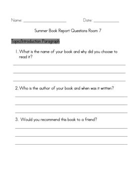 Book Report Questions - Fill and Sign Printable Template Online