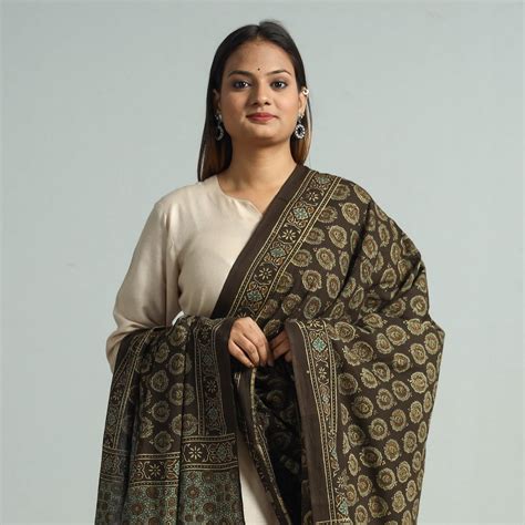Brown Hand Block Printed Cotton Ajrakh Dupatta