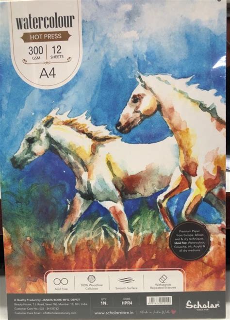 htconline.in| Scholar Watercolour Pad 300gsm Hot pressed 12 sheets - A4