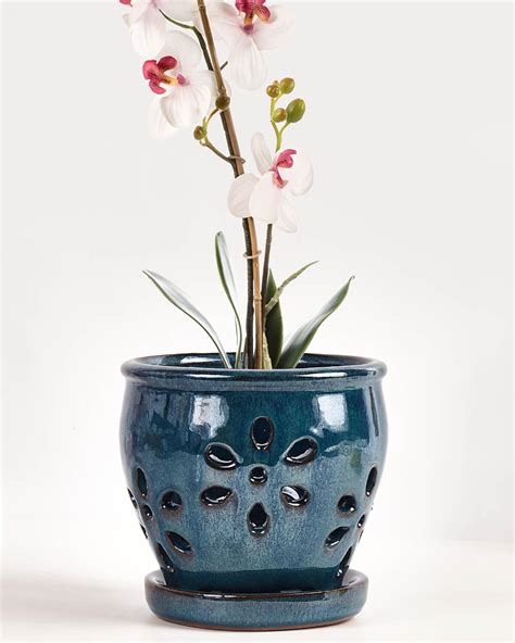 vensovo 5 Inch Ceramic Orchid Pots with Holes and Saucers - 1 Pcs Small ...