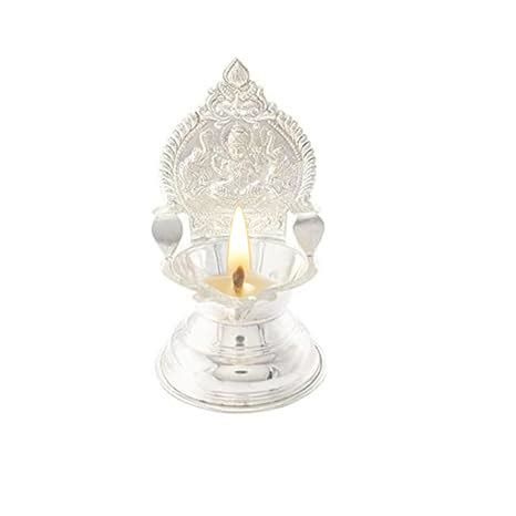 MOONPLUS Silver Kamakshi Deepa/Traditional Diya/Velli Vilakku for Pooja ...