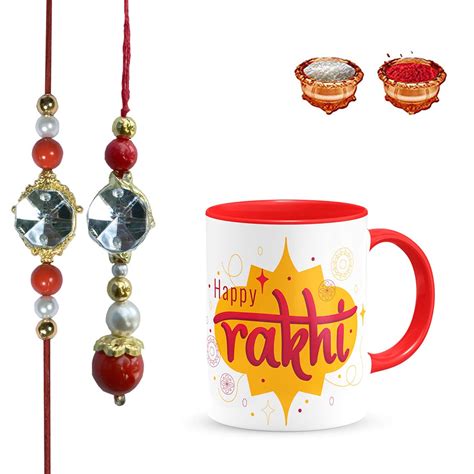 Sanatan Lumba Rakhi Set with Red Coffee Mug Gift for Bhaiya Bhabhi ...