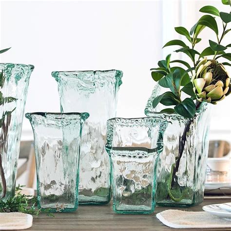 西班牙进口玻璃花瓶蓝冰晶花器摆件餐桌水培鲜花插花透明不规则-阿里巴巴