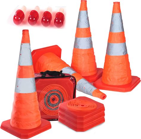 Buy 4PC 27.6" Collapsible Traffic Cones with Nighttime LED Lights Pop ...