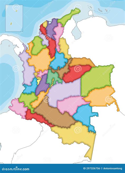 Vector Illustrated Blank Map of Colombia with Departments, Capital Region and Administrative ...