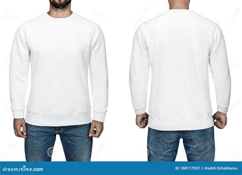 Men in Blank White Pullover, Front and Back View, White Background ...