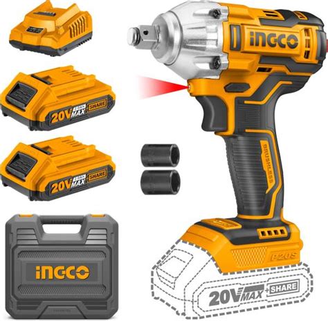 INGCO 20V Brushless motor Lithium-ion impact wrench with 2 batteries ...