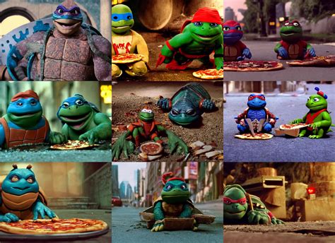 film still of real ninja turtle sitting in a sewer | Stable Diffusion ...