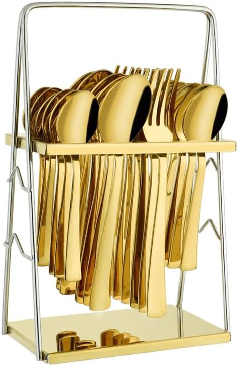 Parage 24 Pieces Lily Cutlery Set Stainless Steel with Stand (Contains ...