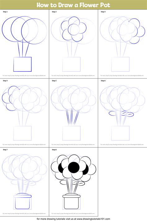How to Draw a Flower Pot (Flowers) Step by Step | DrawingTutorials101.com