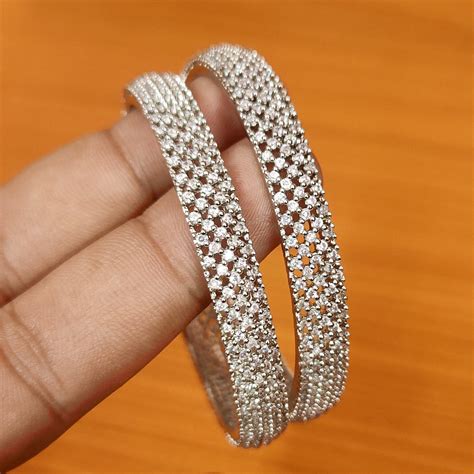 SILVER PLATED DIAMOND LOOK AMERICAN DIAMOND BANGLES – Sanvi Jewels