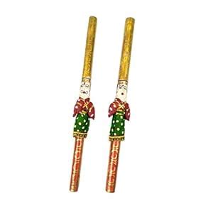 Partywala Raja Rani Couple Dandiya Sticks Pairs (Gold Red & Green ...