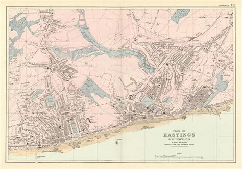 HASTINGS & St Leonards town city plan by GW BACON 1891 old antique map chart