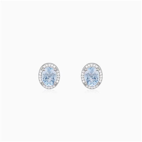 Silver Halo Blue Topaz Earrings | GIVA – GIVA
