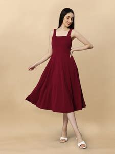 KV Fashion Women Fit and Flare Maroon Knee Length Dress - Buy KV ...