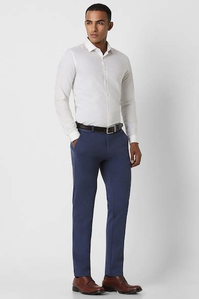 Buy Men Navy Textured Formal Trousers Online - 938411 | Peter England