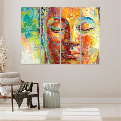 4-Panel Buddha Vinyl Wall Art (84cm) for 10-12ft Walls | Moolwan
