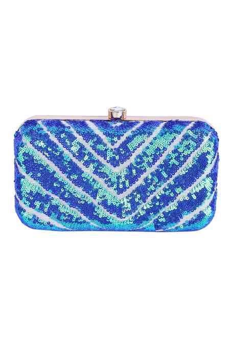 Buy Blue Sequins, Embroidery Hand Box Clutch by A Clutch Story Online ...