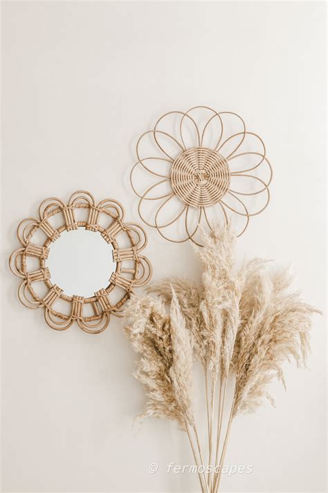 Bohemian cane mirror with wall plate- Boho wall decor- Fermoscapes ...