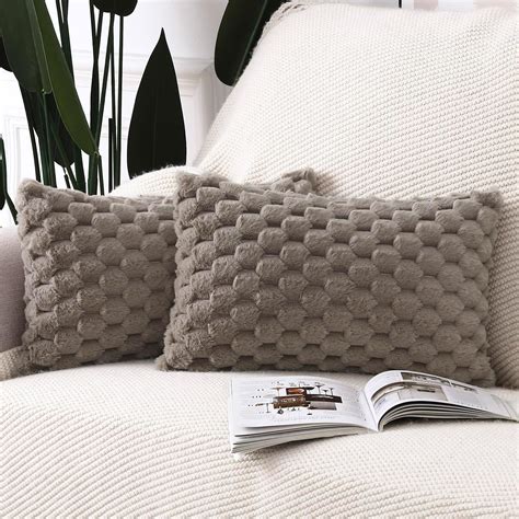 MADIZZ Faux Wool Taupe Throw Pillow Covers 12x20 Inch Set of 2 Super ...