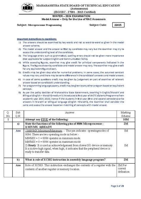 Microprocessor Programming Model Answer Paper - 22415 Winter 2024 - Studocu