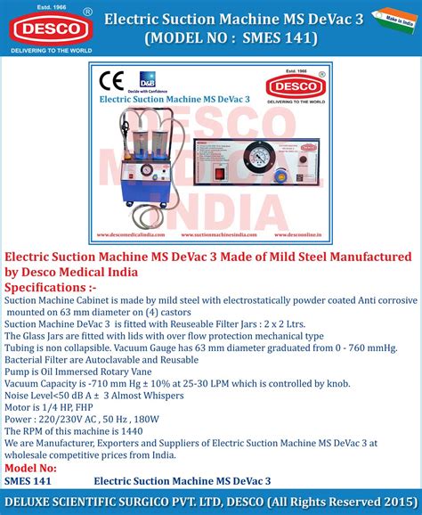 Medical Suction Machine MS DeVac 3 - Manufacturers & Exporters India