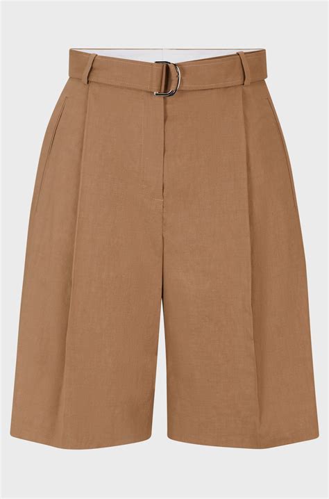 BOSS - Relaxed-fit shorts in a stretch linen blend - Brown