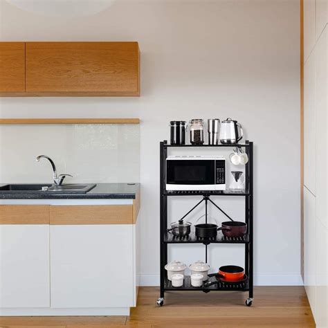 Buy Metal Adjustable and Foldable Storage Rack Unit with Wheel 4 Layer ...