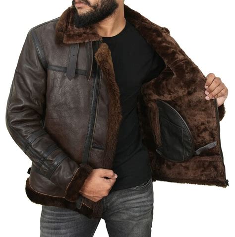 Buy Shearling Jacket Men - Men's Black Aviator B3 Real Shearling ...