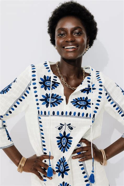 Embroidered tunic dress - Ecru