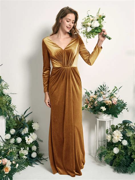 Gold Long Sleeve Bridesmaid Dresses