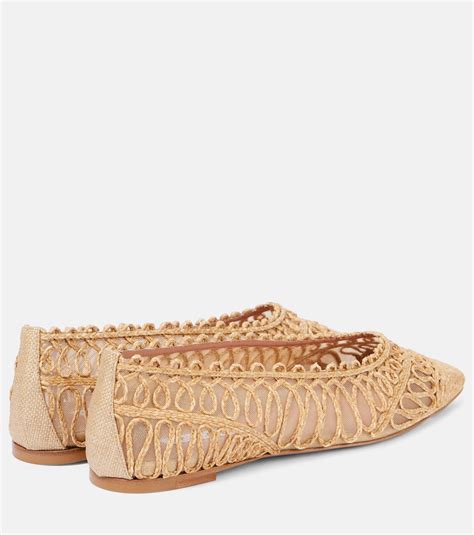 Kahlo raffia and mesh ballet flats in beige - Aquazzura | Mytheresa