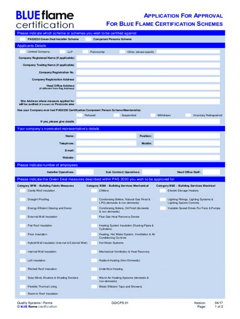 Blue Flame Certification Application - Blank Fillable Template | Fill ...