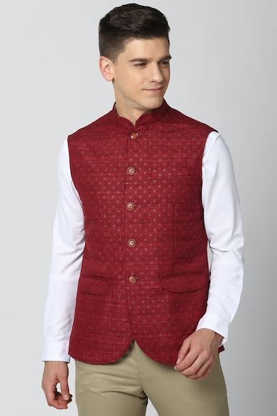 Buy Men Maroon Print Nehru Jacket Online - 628481 | Peter England