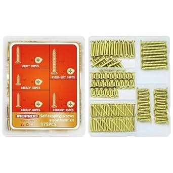 INDPROD Brass Plated Wood Screw Assortment Kit, Phillips Flat Head ...