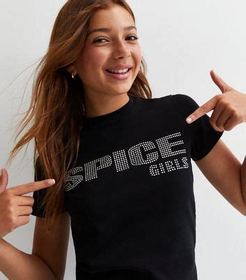 Girls Black Diamanté Spice Girls Logo T-Shirt | New Look
