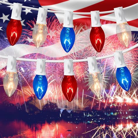 4th of July Lights Outdoor - Red White and Blue Lights, 22.8Ft C7 ...