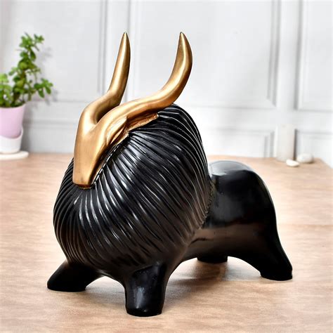 Phoenix Art Black Yak Sculpture for Home Decor with Golden Horned ...