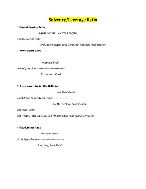 Ratio Analysis-2.Solvency Ratio-all - Solvency/Leverage Ratio 1 Gearing ...