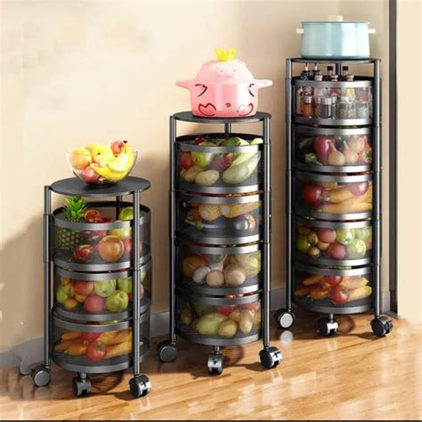 Portable Kitchen Trolley with Rotating Basket: Use It for Fruits, Vege ...