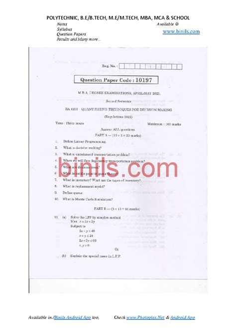 BA 4201 Quantitative Techniques for Decision Making - binils ...