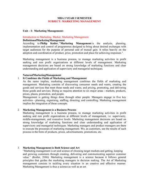 Maketing management's - MBA I YEAR I SEMESTER SUBJECT: MARKETING ...