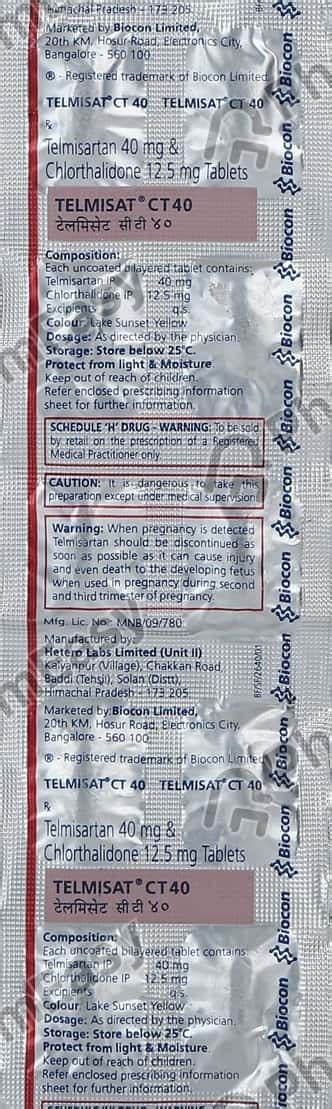 Telmisat Ct 40mg Strip Of 10 Tablets: Uses, Side Effects, Price ...