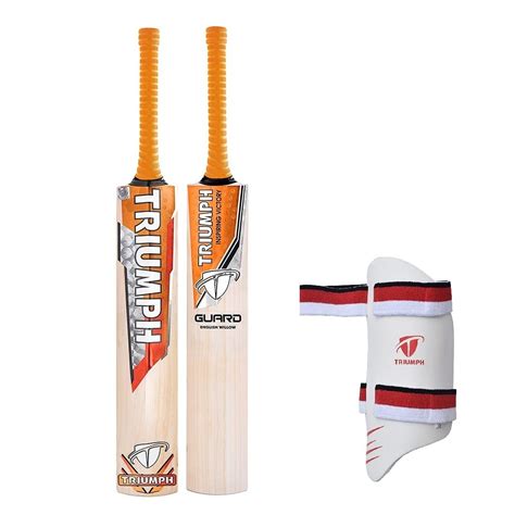 Triumph Guard English Willow Cricket Bat Mens with Rival Thigh Pad ...