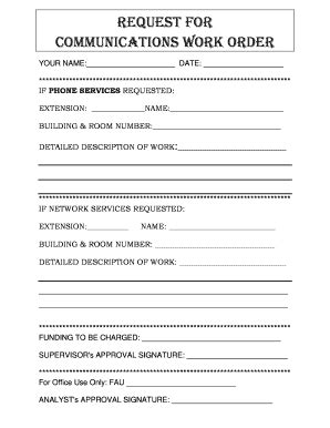 Request for Communications Work Order - Blank Fillable Template | Fill ...