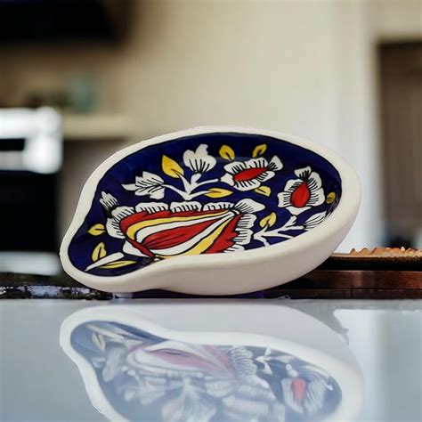 Malaikah Blue Hand-Painted Ceramic Small Spoon Rest Ideal for Kitchen ...