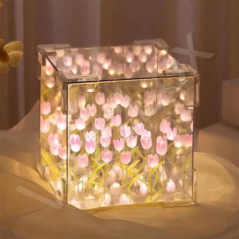 Buy VazzLox DIY Tulips Cube Mirror Lamp 30 Flowers LED Decorative Lamp ...