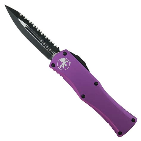 Microtech Violet Hera OTF Knife, Black Serrated Dagger Blade | BladeOps