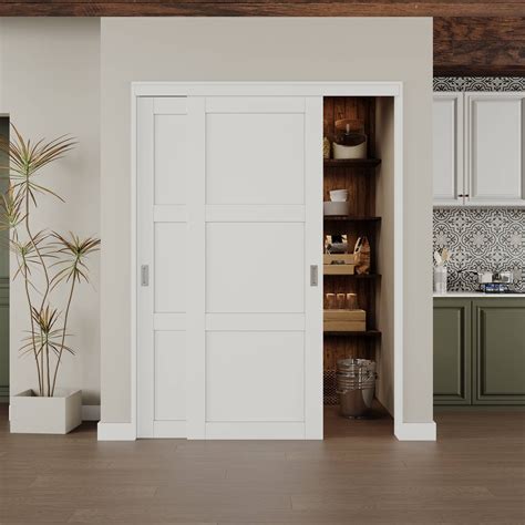 Home Worthy Paneled Pantry Closet Sliding Doors with Handles & Hardware ...